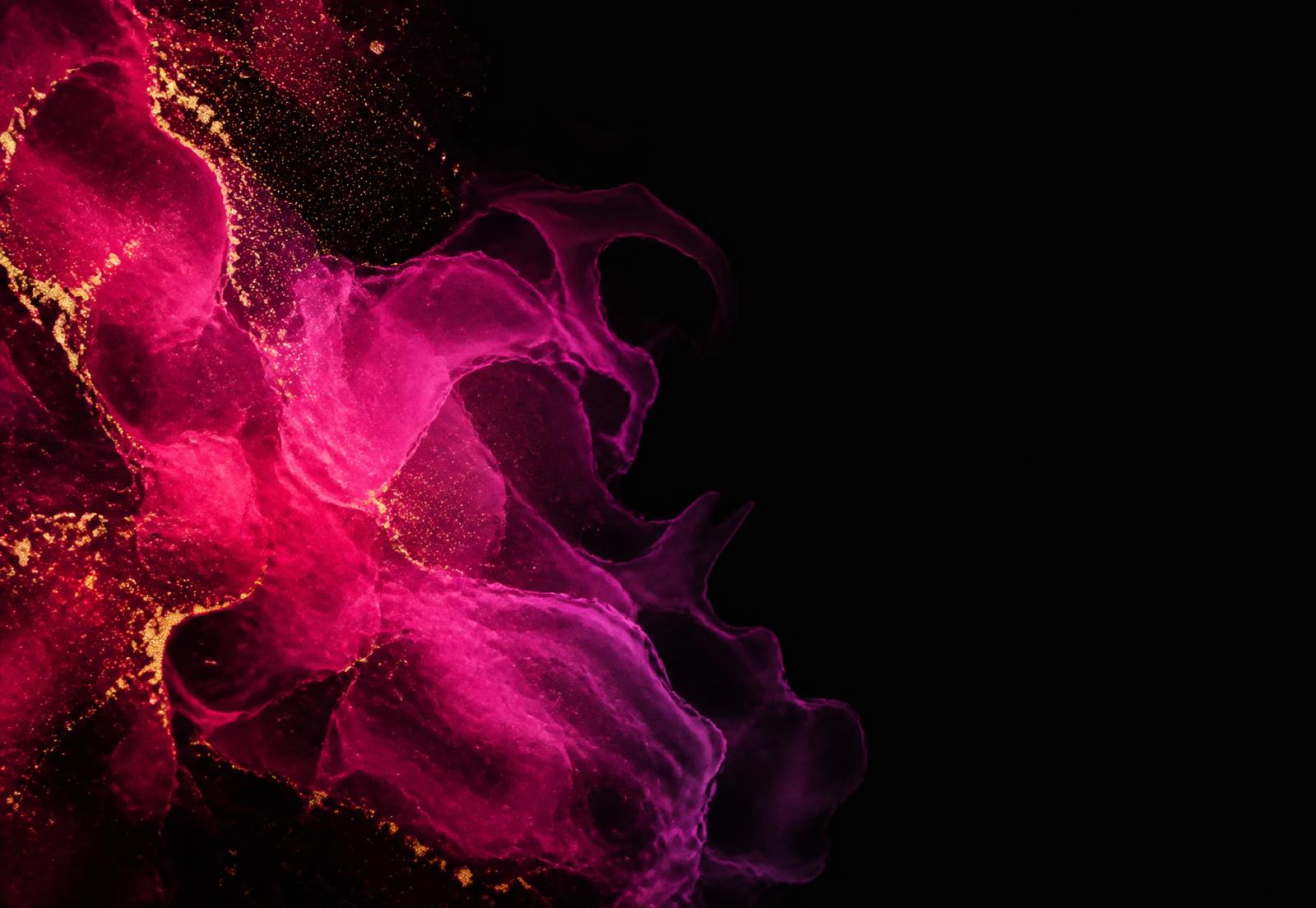 Magenta watercolour bloom in dark water